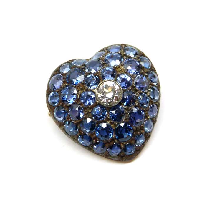 Antique sapphire and diamond cluster heart pendant